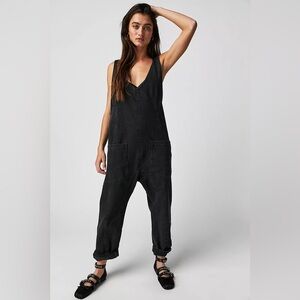 Free People Black Denim Overalls